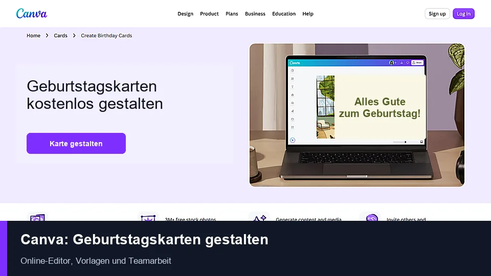 Canva-Editor zum Gestalten einer Geburtstagskarte