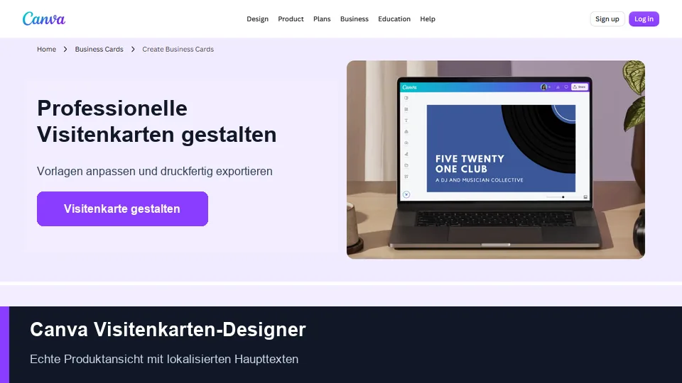 Canva Visitenkarten-Designer auf Deutsch