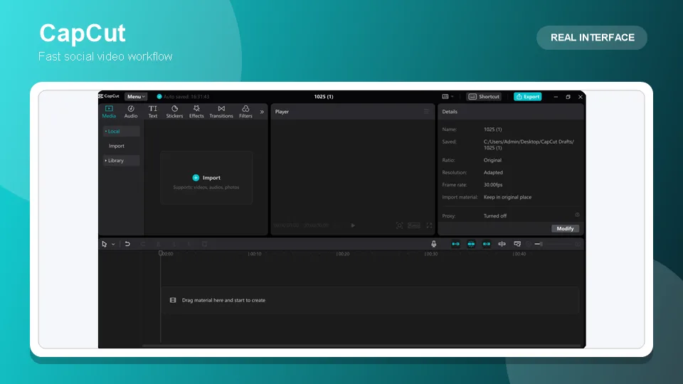 CapCut desktop video editing interface