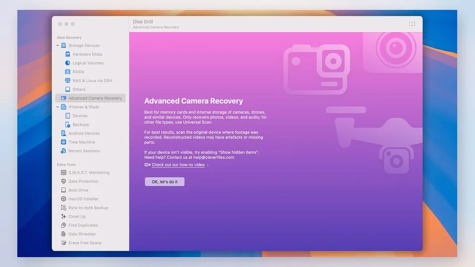 Disk Drill Advanced Camera Recovery interface on macOS