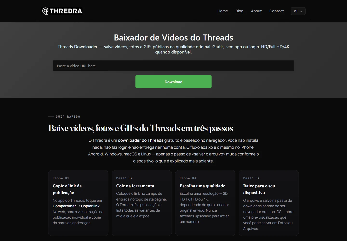 Thredra: campo de URL de uma publicação pública