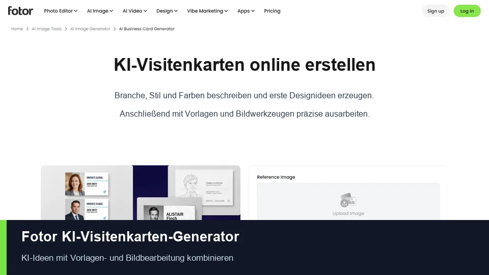 Fotor KI-Visitenkarten-Generator auf Deutsch