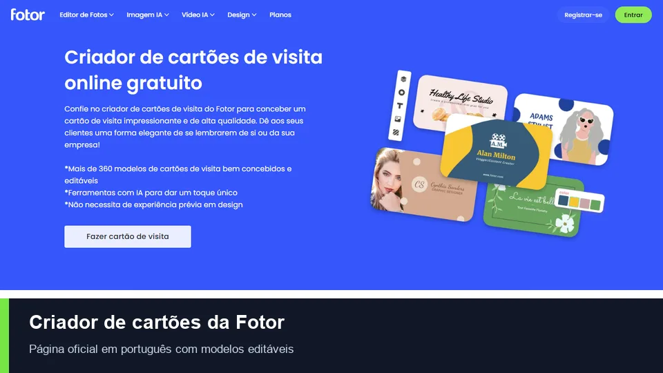 Gerador de cartões de visita com IA da Fotor e controles de prompt