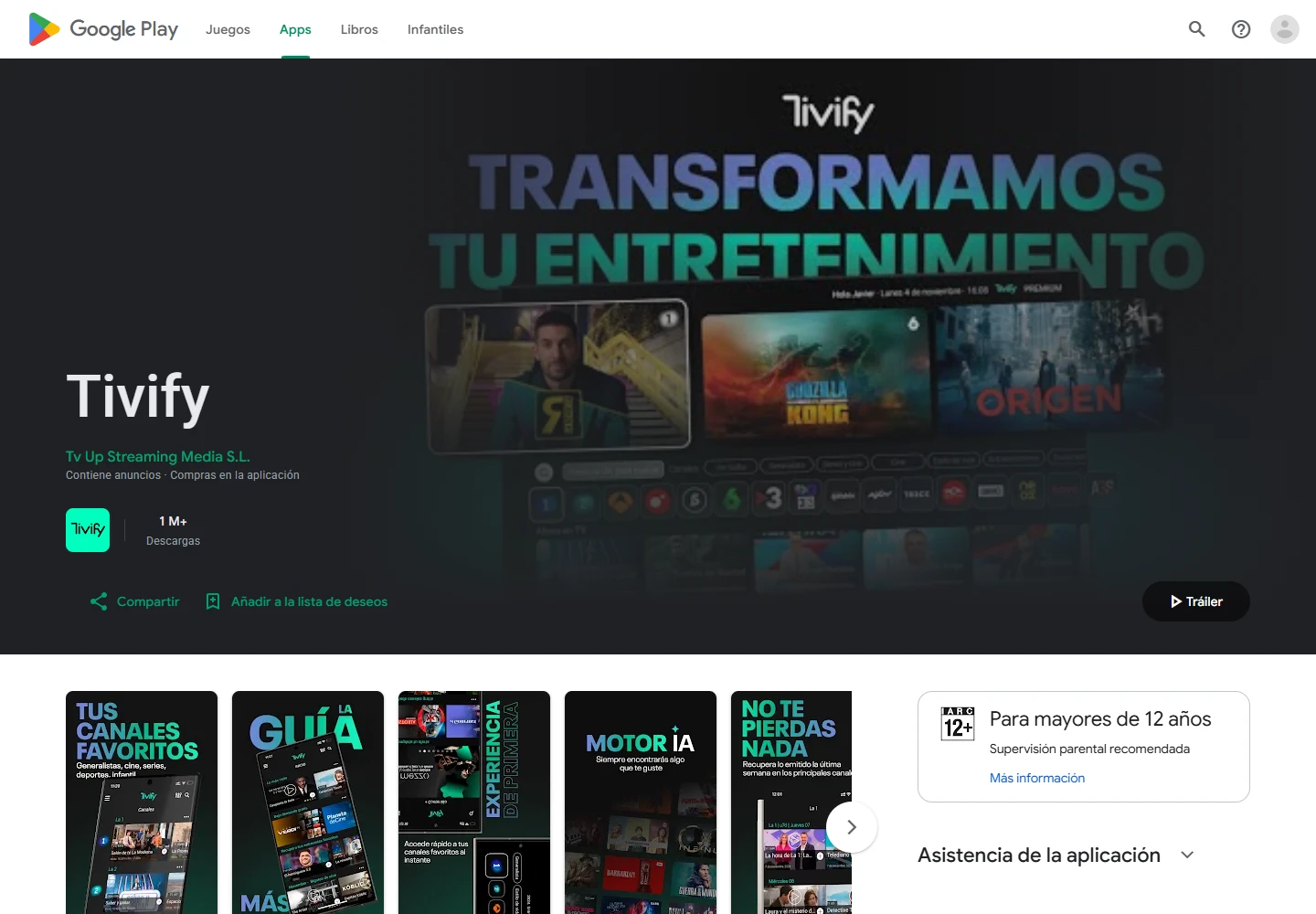 La ficha oficial de Tivify en Google Play