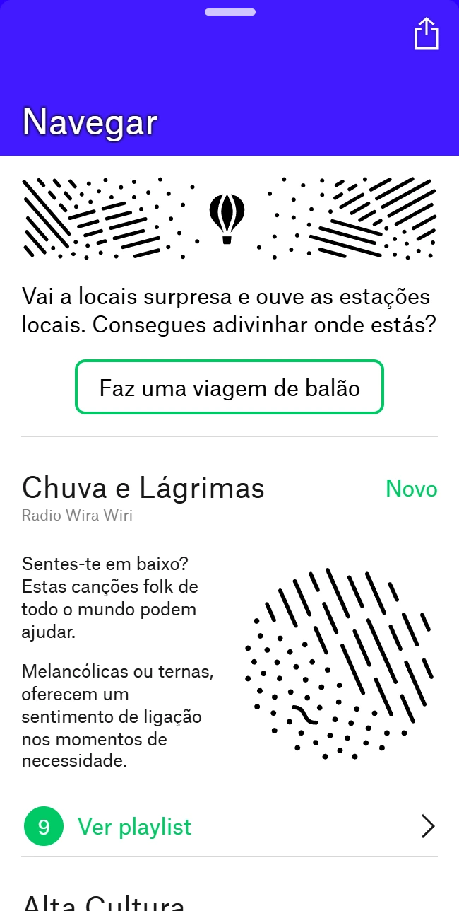 Navegação do Radio Garden com recomendações de estações