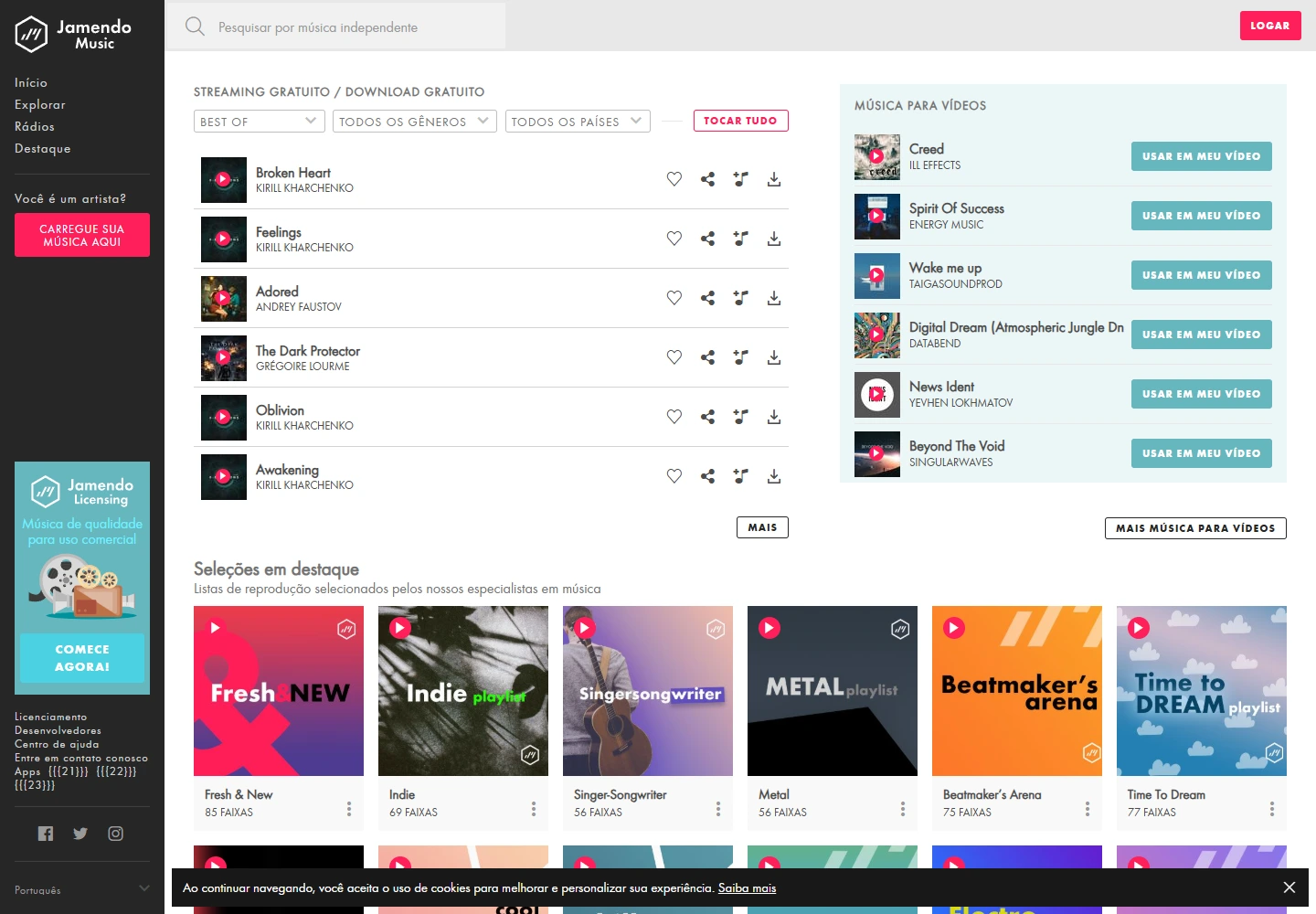 Jamendo Music em português com músicas independentes e rádios