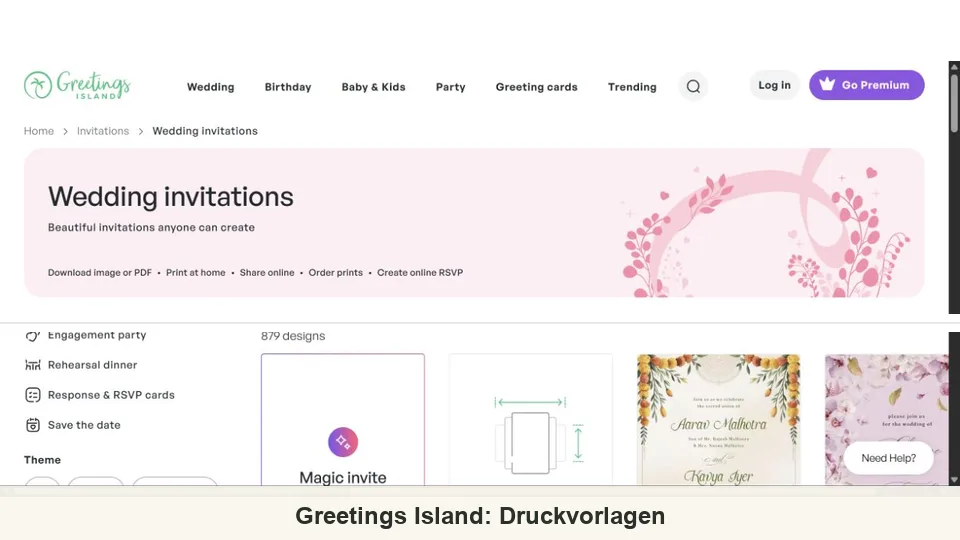 Greetings Island-Hochzeitseinladungsvorlagen und RSVP-Optionen