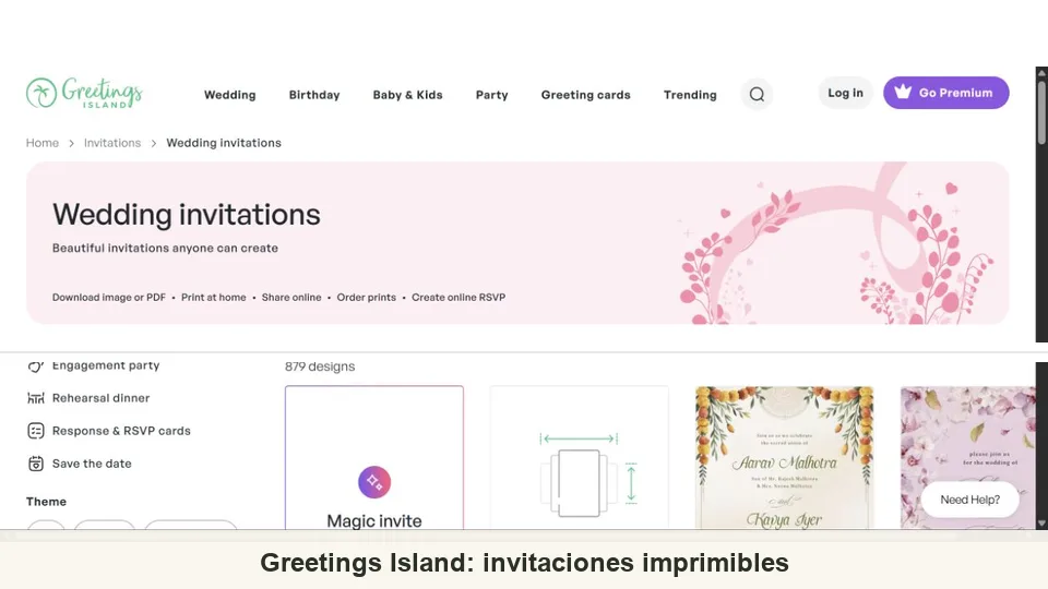 Plantillas de invitación de boda de Greetings Island y opciones de confirmación de asistencia