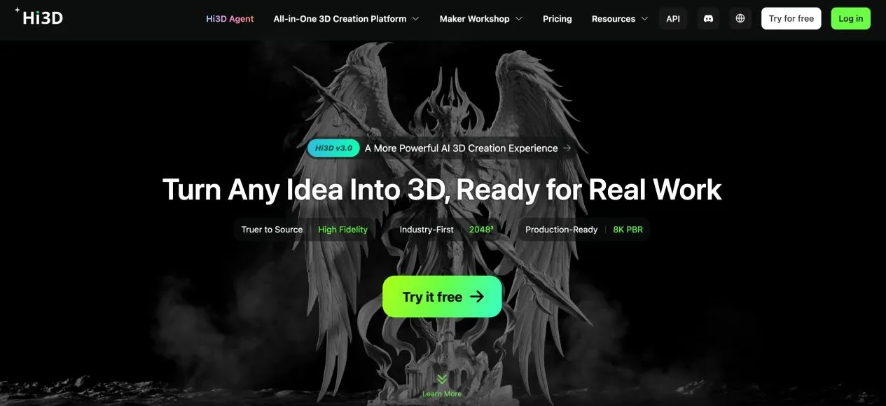 Hi3D AI 3D creation platform interface