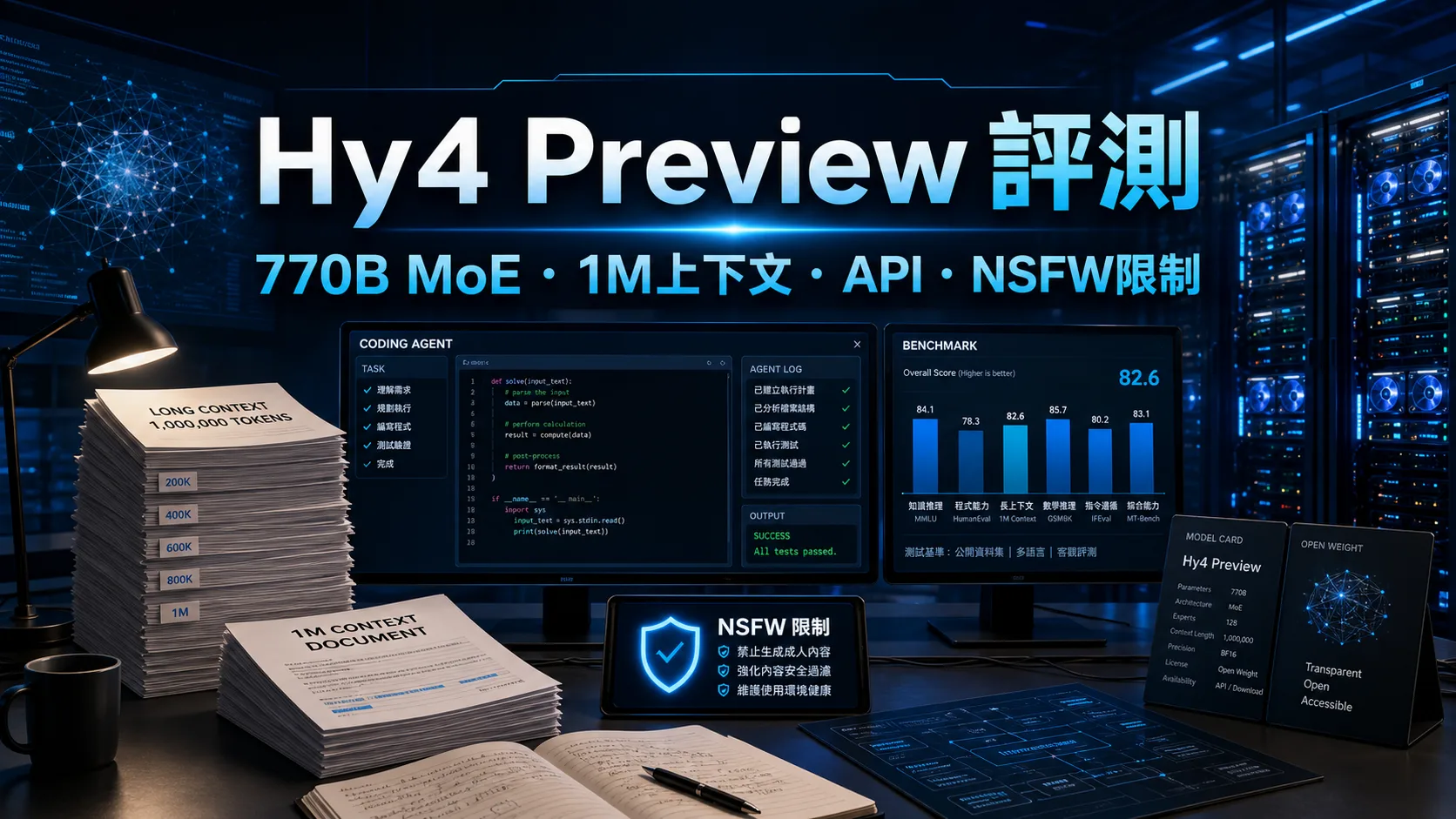 Hy4 Preview 評測：Tencent Hunyuan 770B MoE、1M上下文、API、本機硬體與NSFW限制 cover image