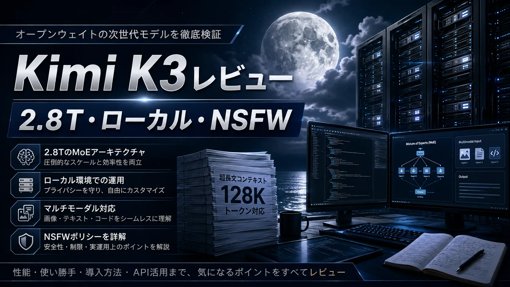 Kimi K3レビュー｜2.8TオープンウェイトMoE、ローカル導入、NSFW対応まで解説