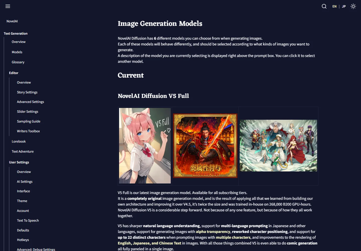 NovelAI official model documentation for Diffusion V5