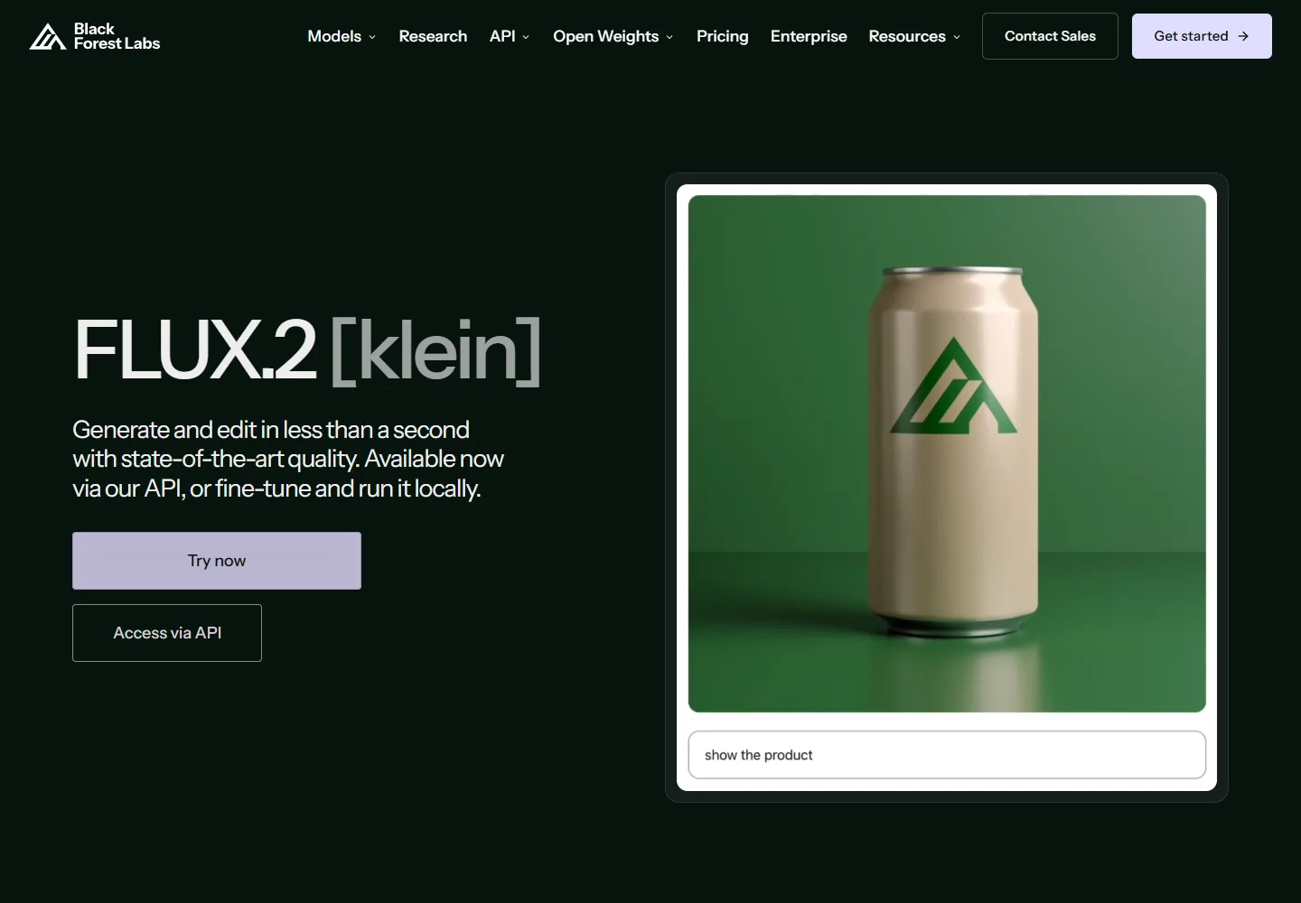 Page officielle de FLUX.2 klein présentant l’accès local et par API