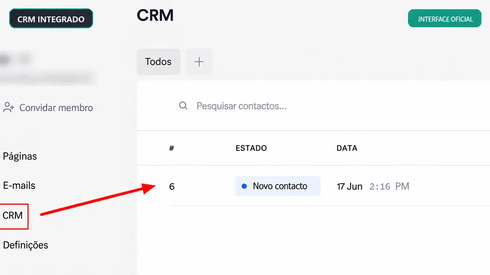CRM integrado do Onepage.io com um novo contacto