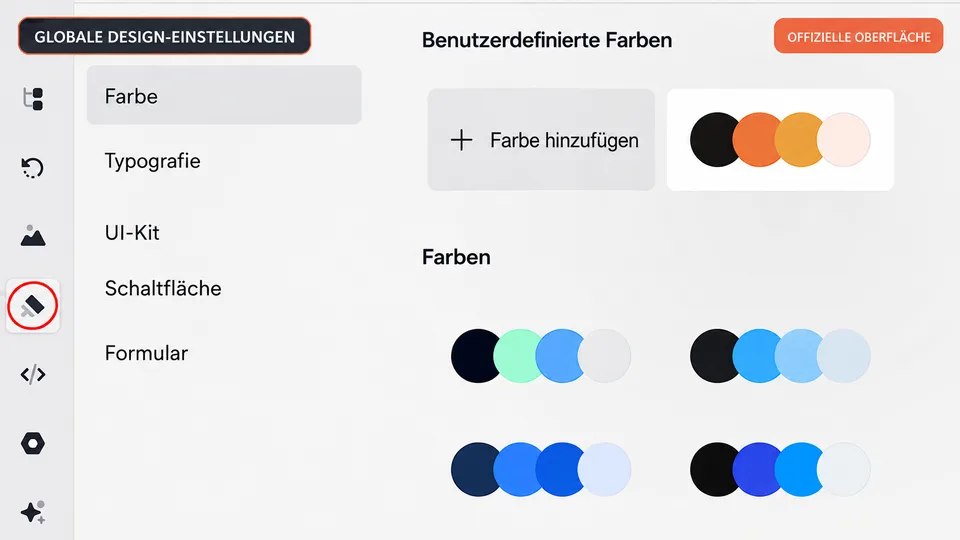 Globale Design-Einstellungen für Farben und Typografie in Onepage.io