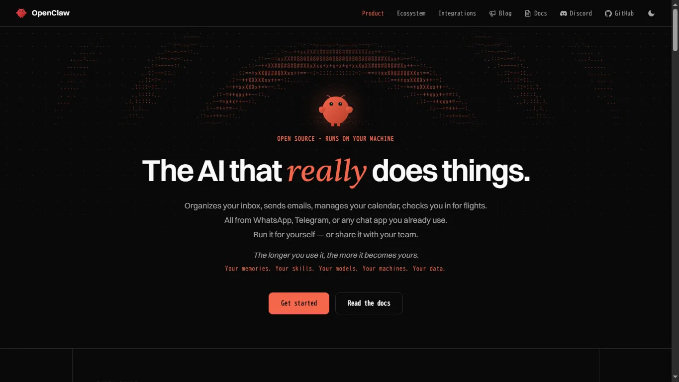 OpenClaw official website screenshot