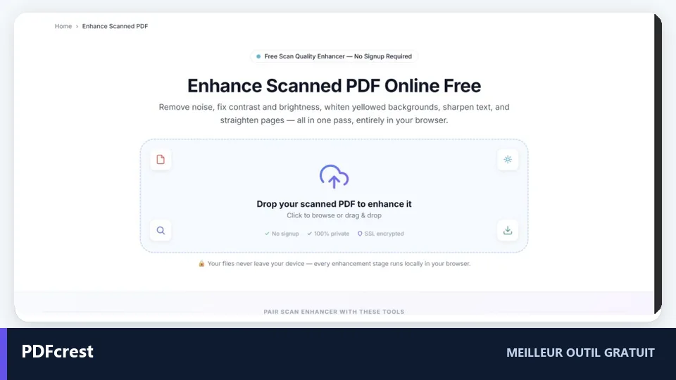 Interface de l'améliorateur de PDF scanné en ligne gratuit PDFcrest