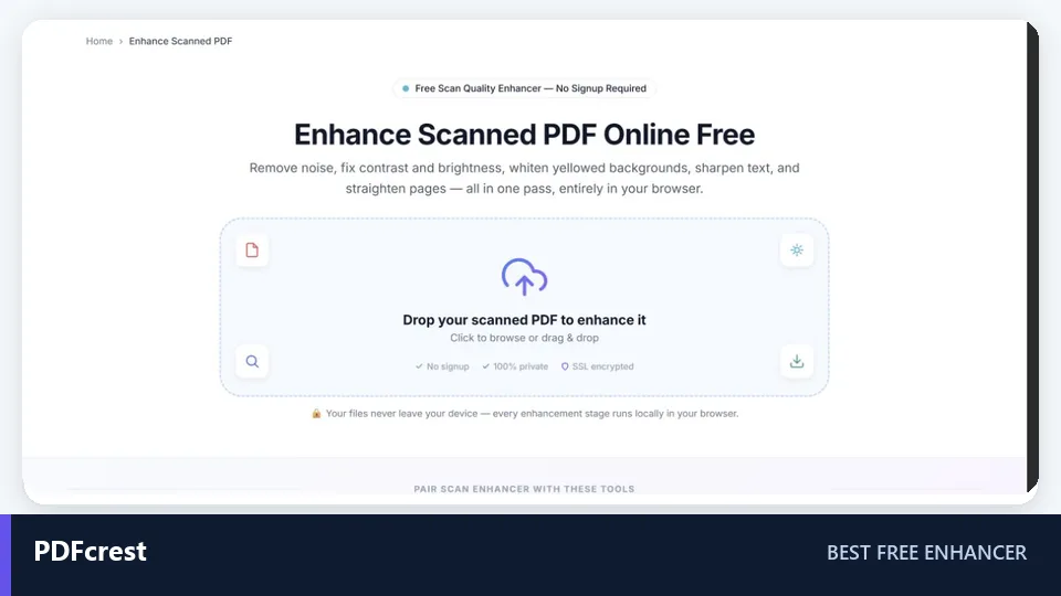 PDFcrest free online scanned PDF enhancer interface