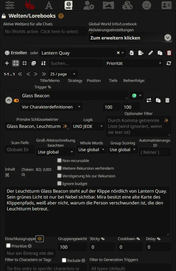 World-Info-Eintrag mit Leuchtturm-Schlüsselwörtern und deutschen Hintergrundfakten