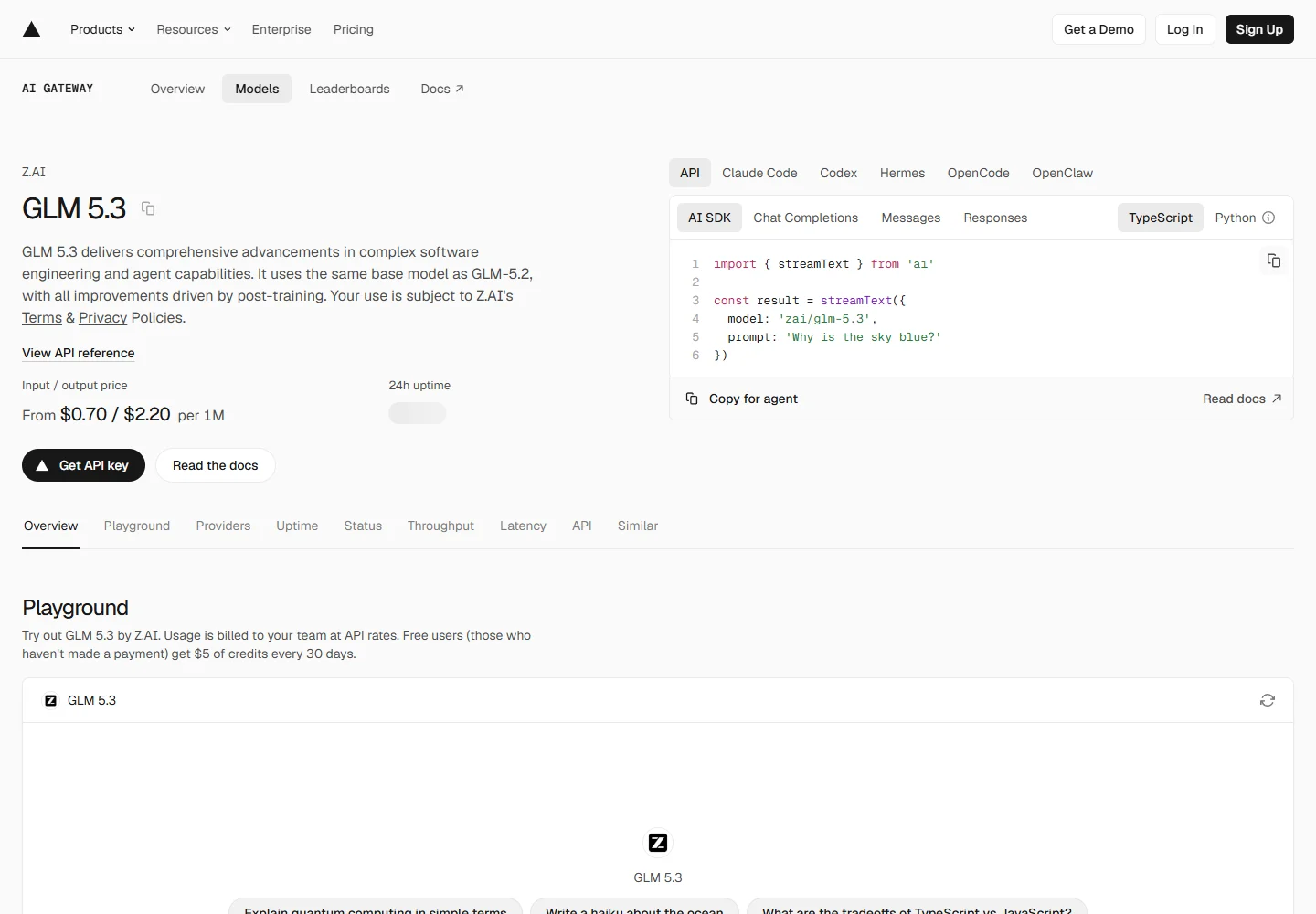 GLM-5.3 on Vercel AI Gateway