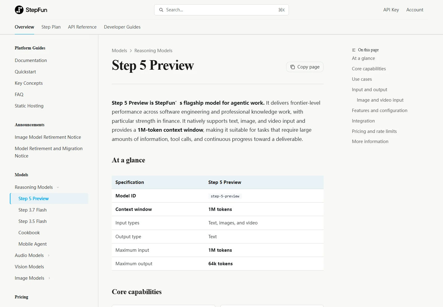 Especificações oficiais do Step 5 Preview