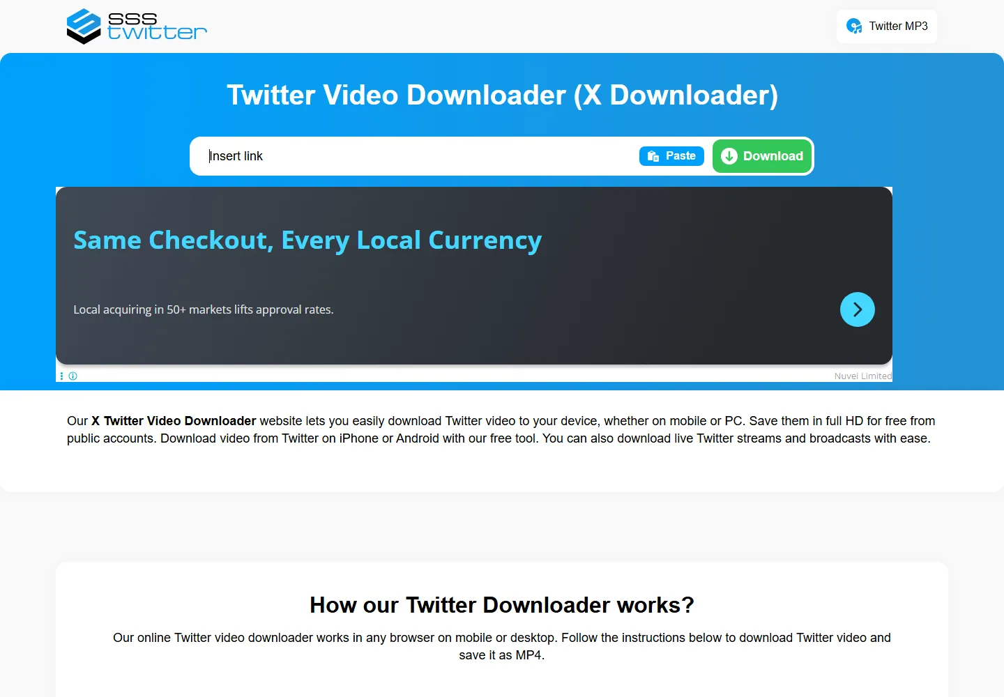 SSSTwitter website with its video-link field and Download button