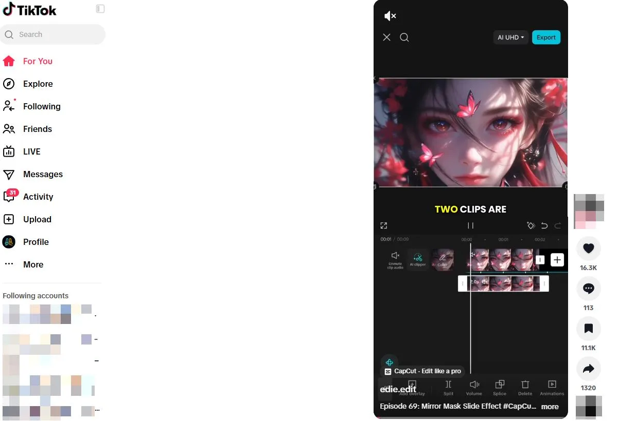 TikTok-Website mit Videoplayer