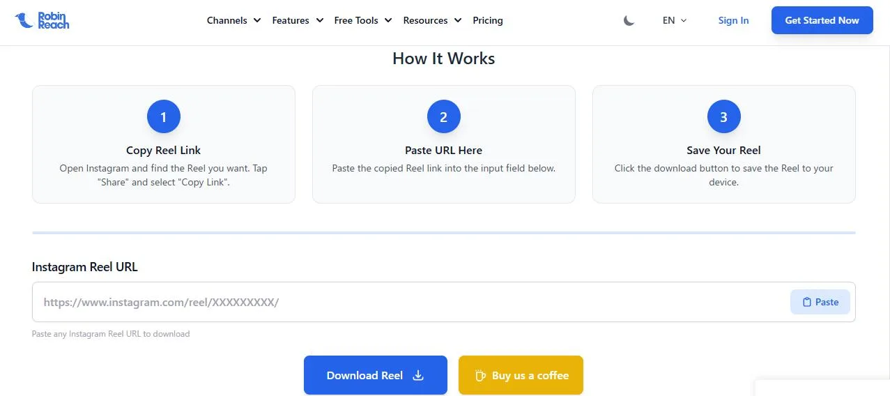 Ferramenta de download de Reels do RobinReach