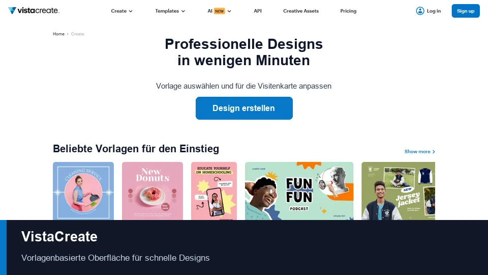 VistaCreate Oberfläche für Visitenkarten-Designs
