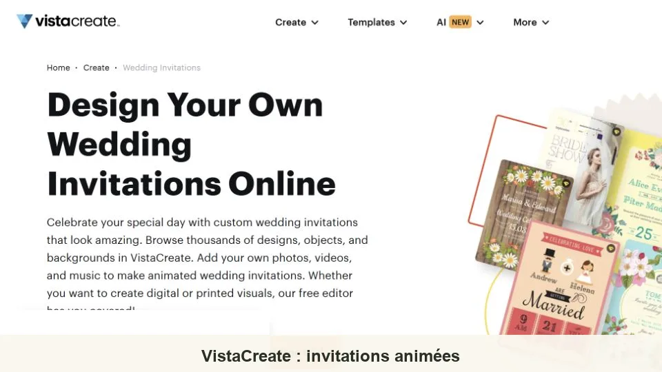 Créateur d'invitations de mariage en ligne VistaCreate et exemples de modèles