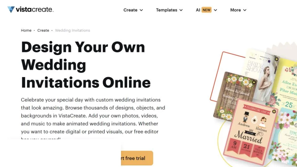 VistaCreate online wedding invitation maker and template examples