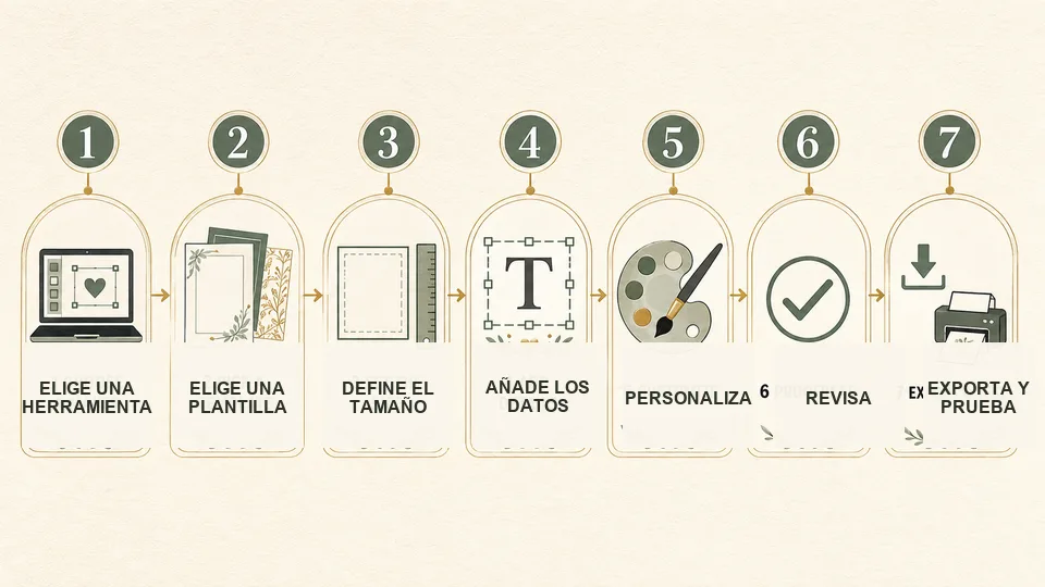 Flujo de trabajo de siete pasos para diseñar una invitación de boda en línea