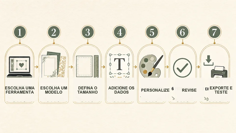 Fluxo de trabalho de sete etapas para criar um convite de casamento online
