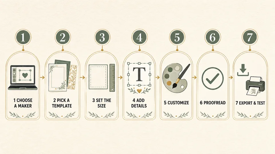 Seven-step workflow for designing a wedding invitation online
