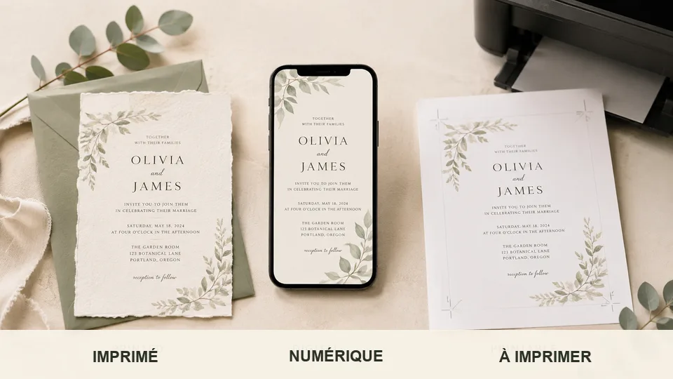 Formats d'invitations de mariage imprimés, numériques et imprimables comparés