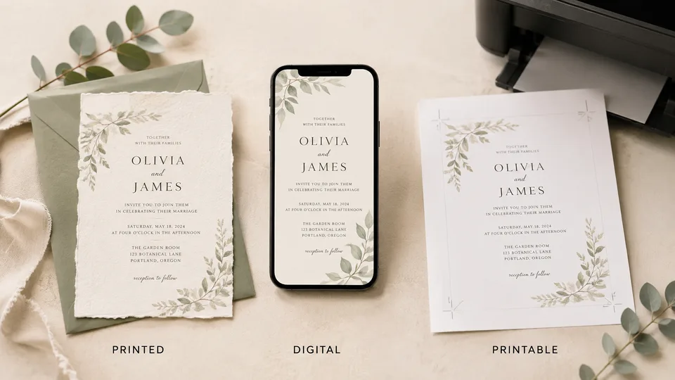 Printed, digital, and printable wedding invitation formats compared