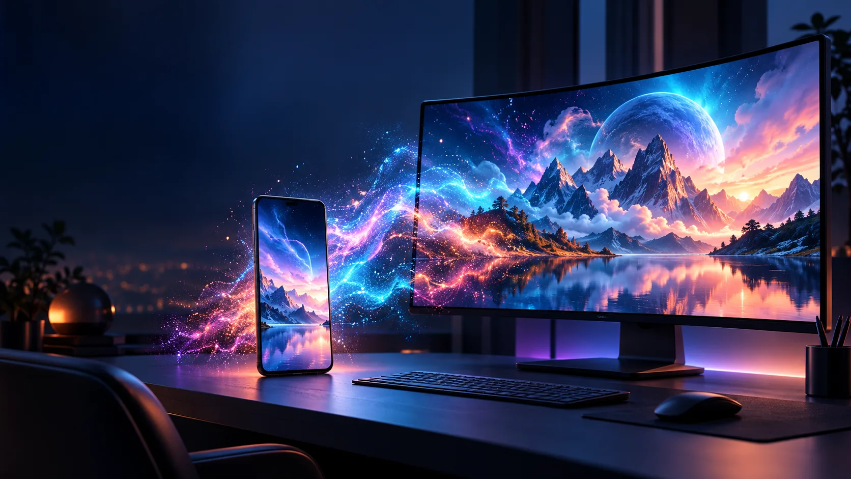 AI wallpaper generator creating matching phone and desktop wallpapers