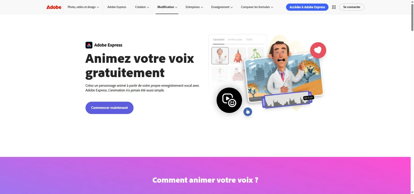 Adobe Express — Animer des personnages — Créer rapidement un message parlé