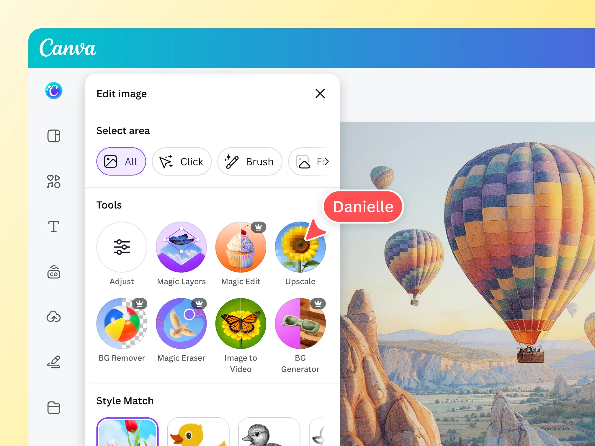 Canva image editor with AI editing and upscaling tools