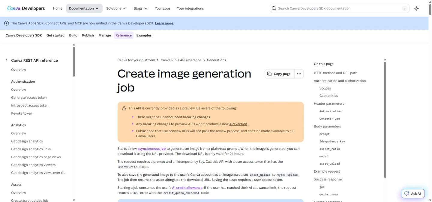 Référence officielle de génération : Craft est disponible, mais l’API reste en préversion.