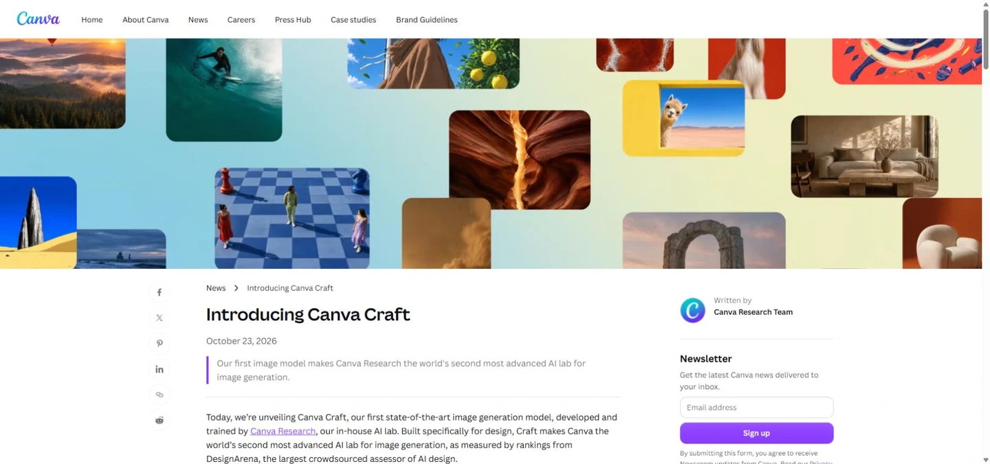 Canva公式のCraft発表と作例。メーカーの展示画像であり、AirMoreが生成した比較サンプルではありません。