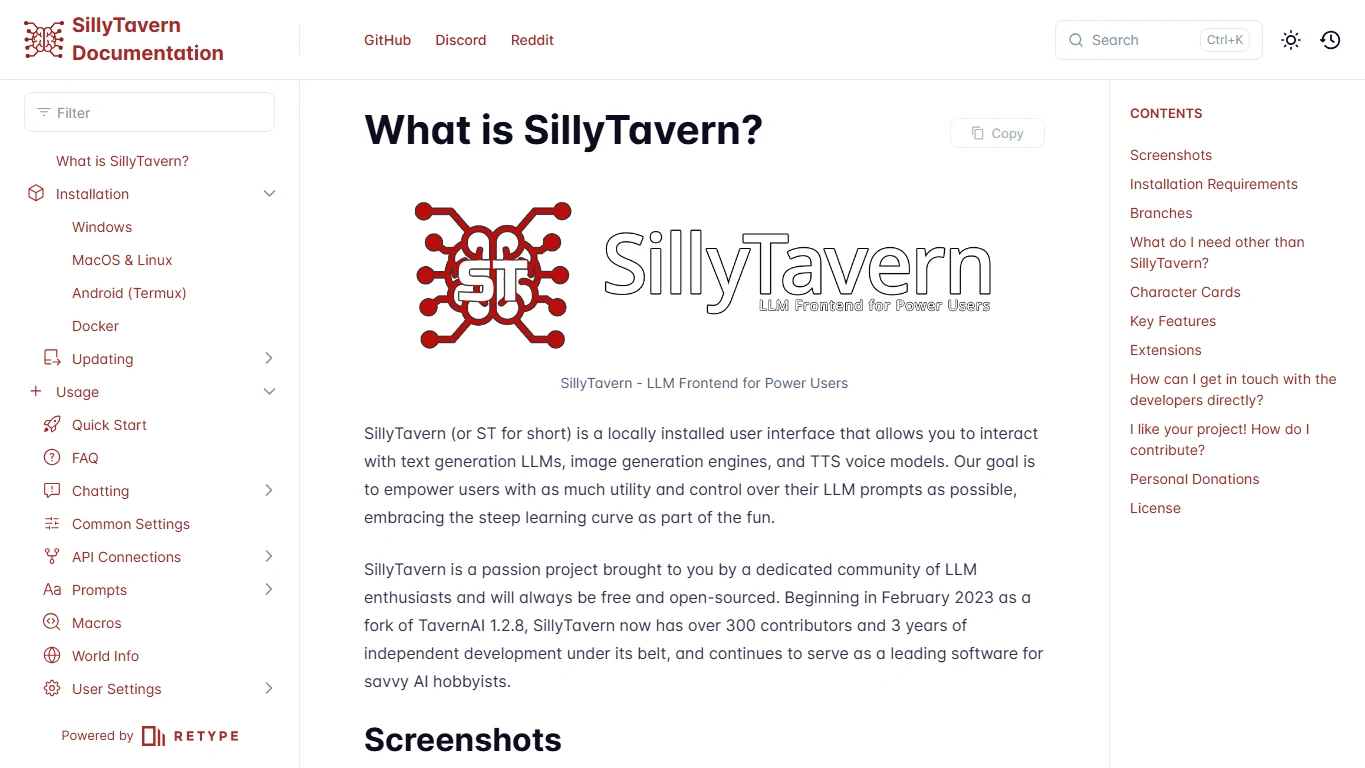 SillyTavern — Official website or documentation