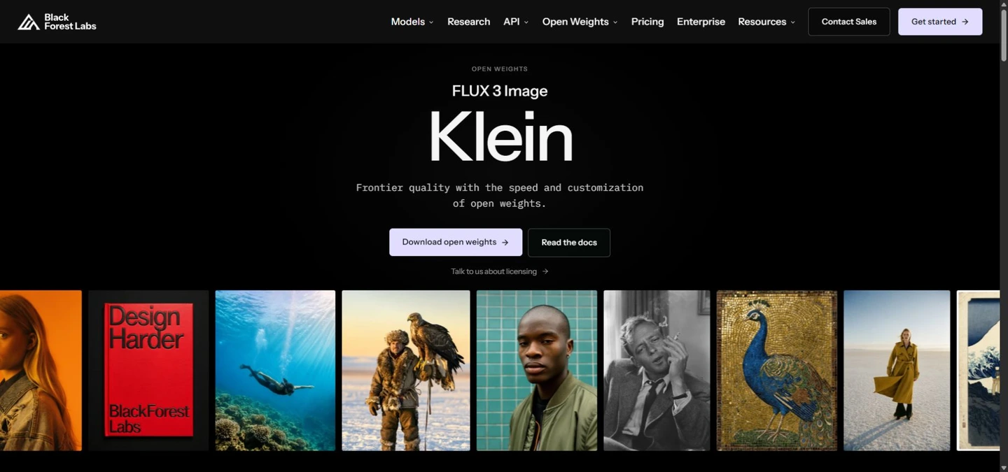 Page officielle FLUX 3 Image Klein et accès aux poids.