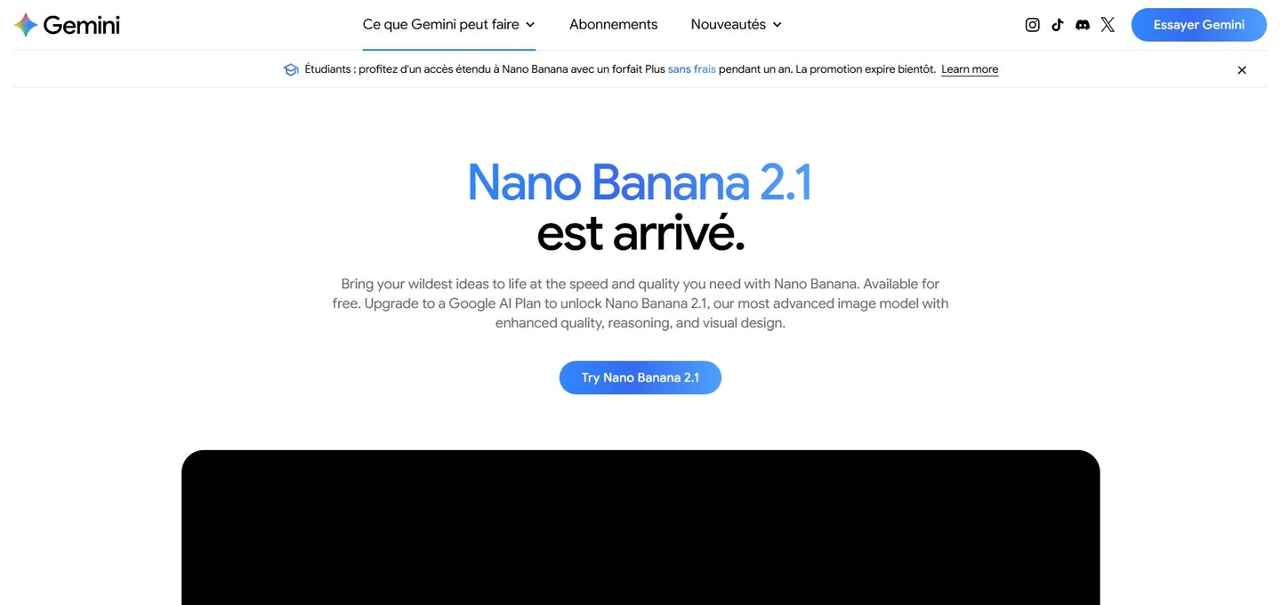 Page officielle française Gemini sur Nano Banana 2.1.