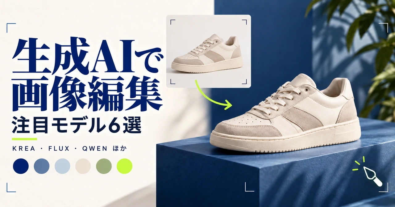 スニーカーの背景を変更するイメージを使った生成AI画像編集モデル6選の表紙