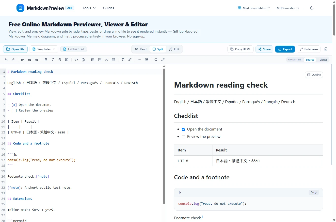 MarkdownPreview.net — Viewer page